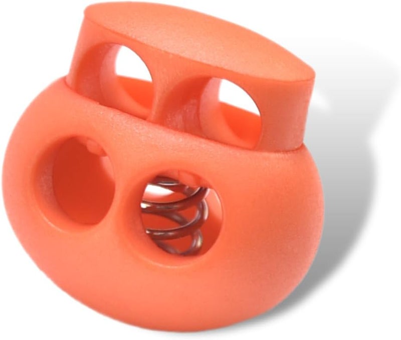 LongSLong 12 Pack Orange Plastic Spring Cord Lock for Shoelace, DrawString Clip, Paracord Toggle Stopper Elastic String Lock Double Hole Fastener Slider - Image 1